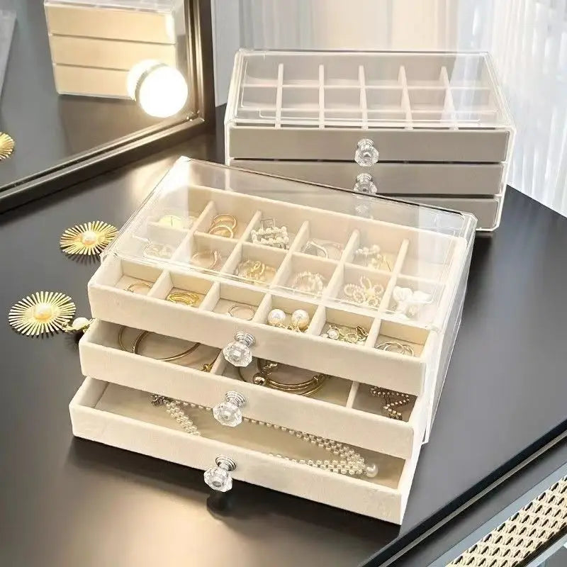 Clear Acrylic Velvet Jewelry Organizer with 3 Drawers, Stackable Display Storage Earrings Necklace Rings Bracelets Box Holder Peaceful Pleasures Health and Wellness