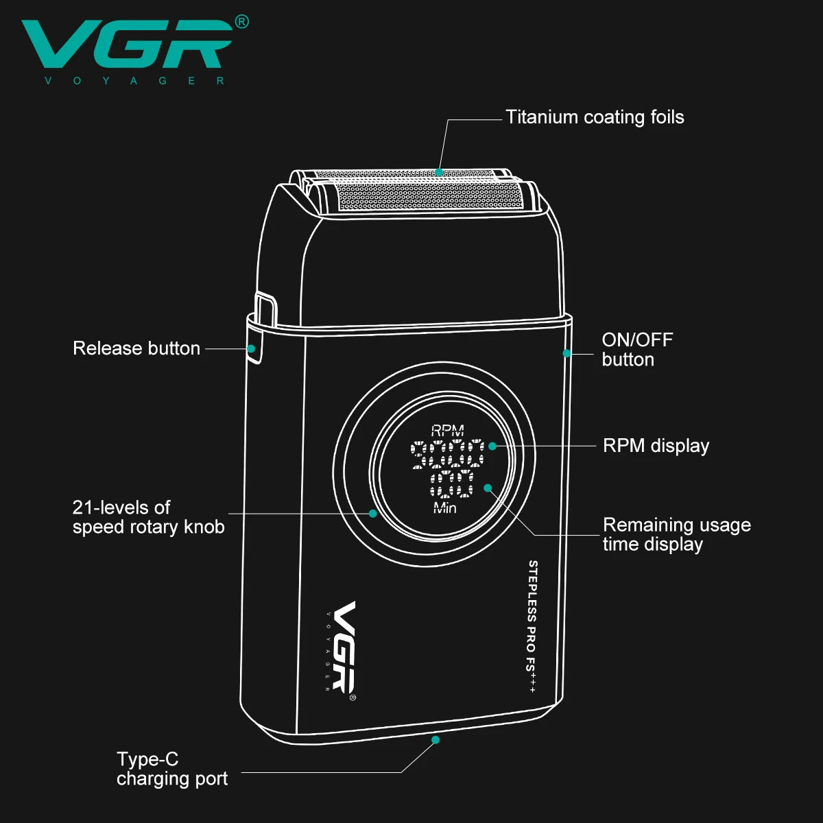 VGR high-end men's shaver alloy reciprocating three blade shaver LED intelligent digital display 9000 speed hair trimmer V-378 Peaceful Pleasures Health and Wellness