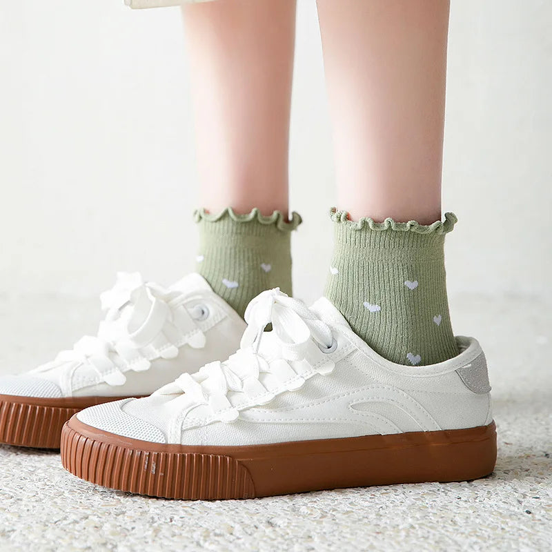 Women's Heart Ruffle Ankle Socks | Korean Fashion Low Cut