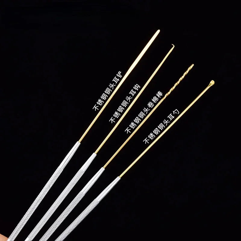 Ear Wax Removal Tool Kit for Kids and Adults, Set of 4pcs, Copper Stainless Steel Ear Wax Pick Curette Earpick Cleaner, Home Use Peaceful Pleasures Health and Wellness