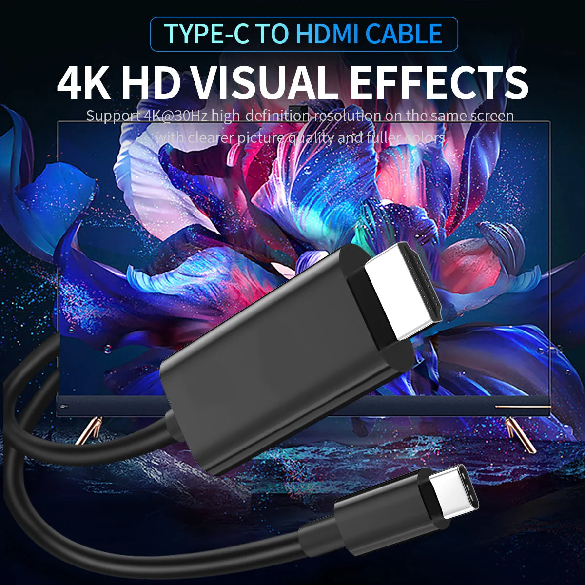 USB-C to HDMI 4K Cable 6.6ft | Mac, iPad, Chromebook, TV