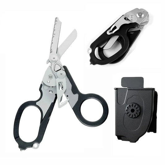 Multifunction Tactical Folding Scissors | 6-in-1 Survival Multi-Tool Tactical Multi-Tool Peaceful Pleasures Health and Wellness Black Set