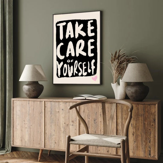 Take Care of Yourself Motivational Quote Canvas Wall Art Print Motivational Canvas Print Peaceful Pleasures Health and Wellness G3845 30x40cm Wood Framed