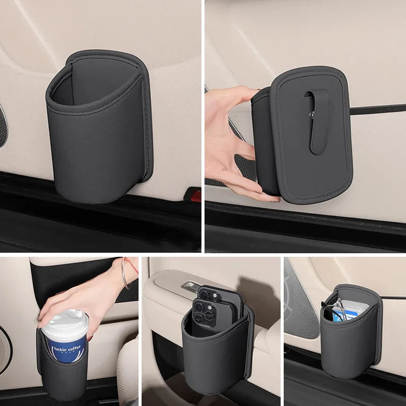 PU Leather Car Cup Holder – Clip-On Seat & Door Organizer
