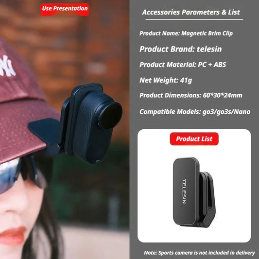 Magnetic Hat Clip Mount for Insta360 Go Ultra GO 3S & DJI Osmo Action Camera Mount Oasis Select TELESIN nano go3s 3