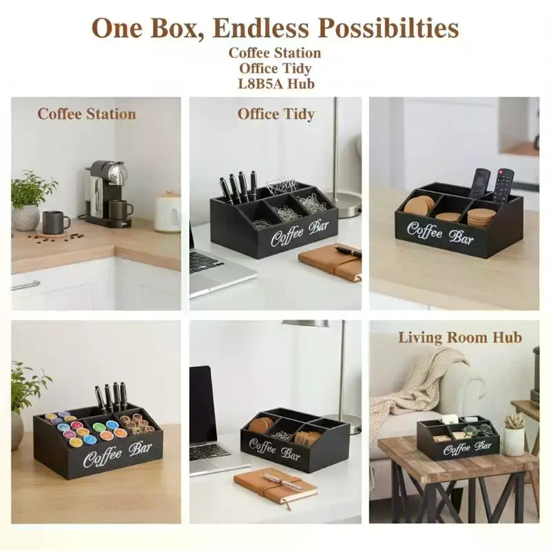 Classic Wooden Coffee Storage Box & Organizer | Shelf Basket