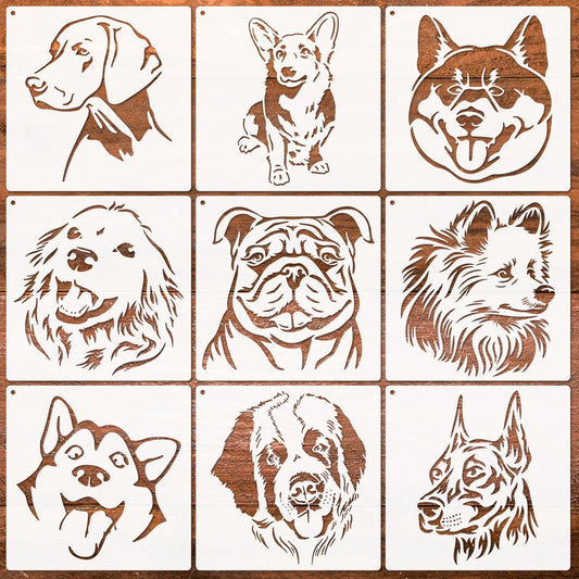 9 Dog Head Outline Drawing Painting Stencils Templates DIY Sketching Peaceful Pleasures Health and Wellness 9pcs