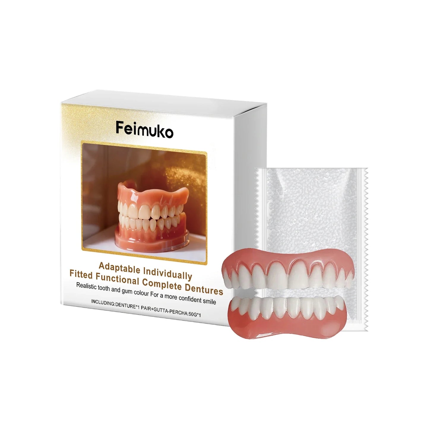 FEIMUKO Silicone Denture Reline Kit – Temp Upper & Lower Teeth