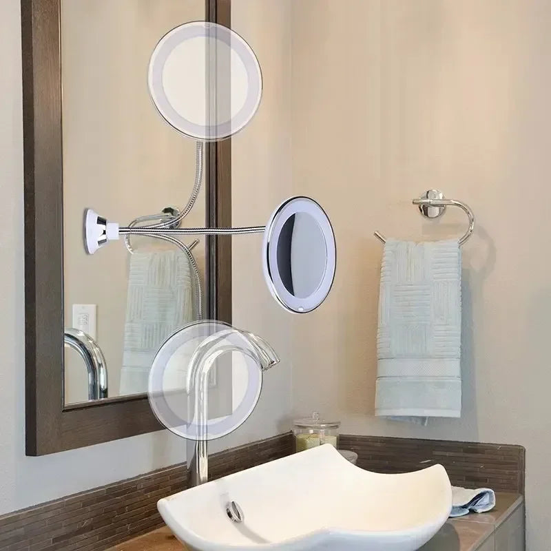 10X Magnifying Makeup Mirror | LED Light & Gooseneck Suction Cup