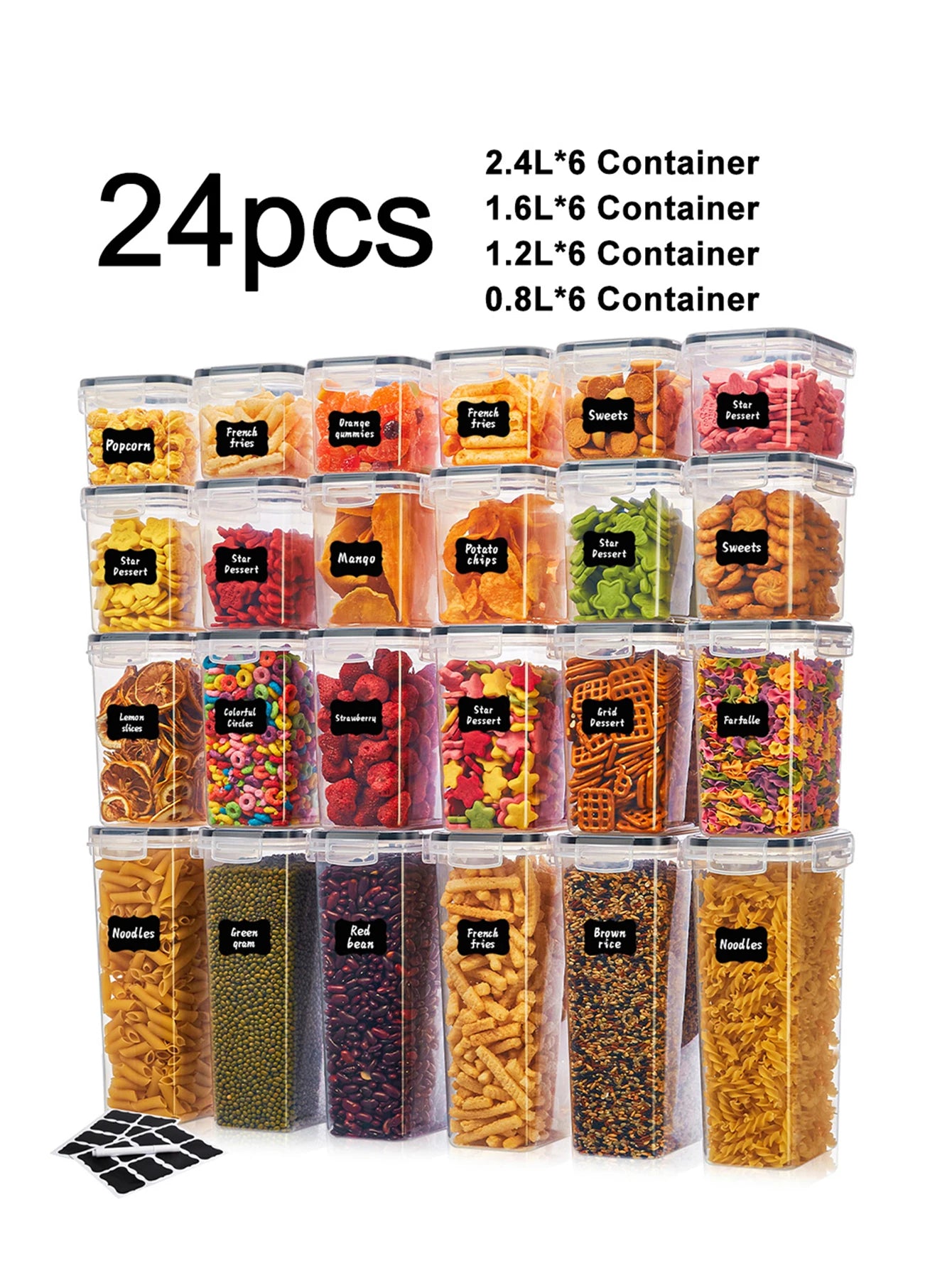 24pcs Airtight Food Storage Containers with Labels Peaceful Pleasures Health and Wellness GERMANY 24pcs