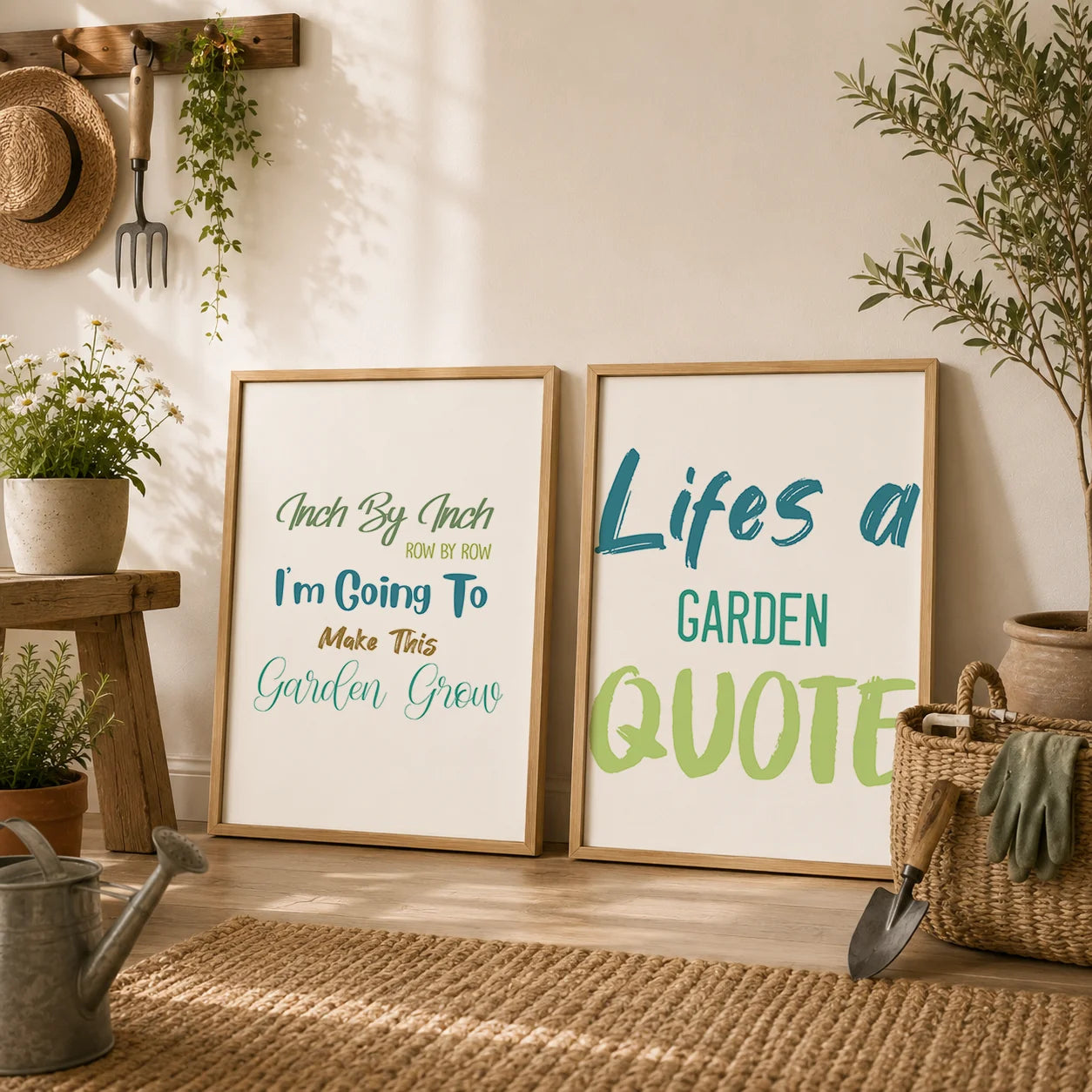 Nordic Wall Art Minimalist Gardening English Quote Canvas Painting Nordic Style Poster Prints for Bedroom Living Room Wall Decor Peaceful Pleasures Health and Wellness