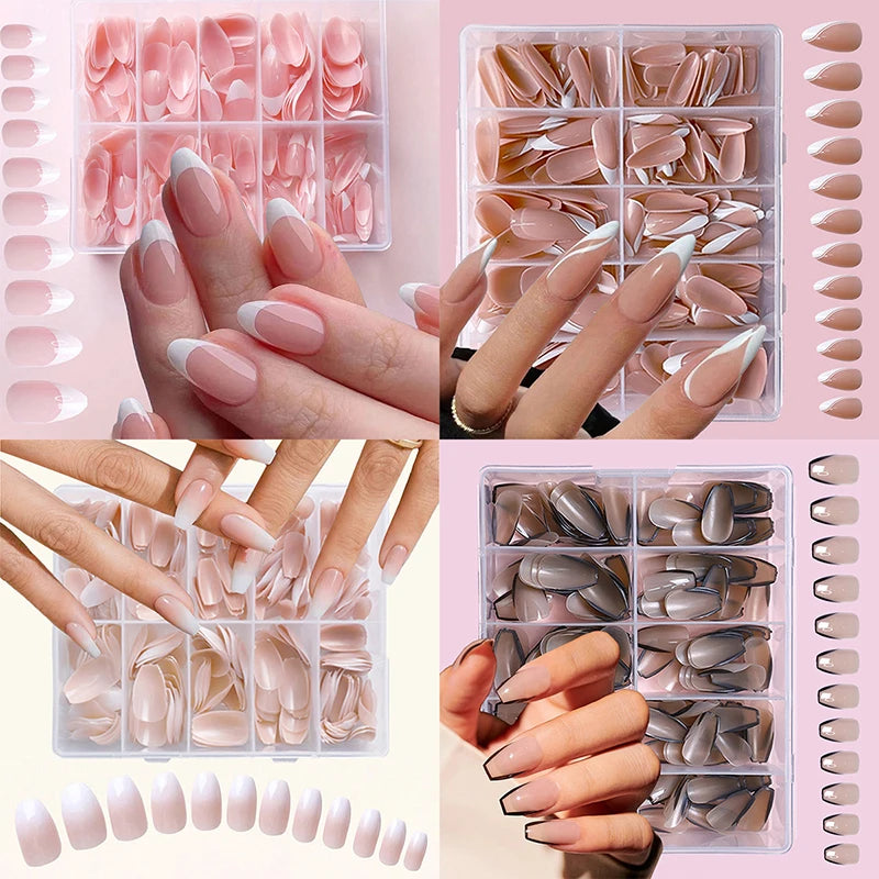 120/240/360Pcs/Box Glossy Soft Gel Pink French Nail Tips Medium Almond White Simple Press On Nails Huge Capacity False Nails Peaceful Pleasures Health and Wellness