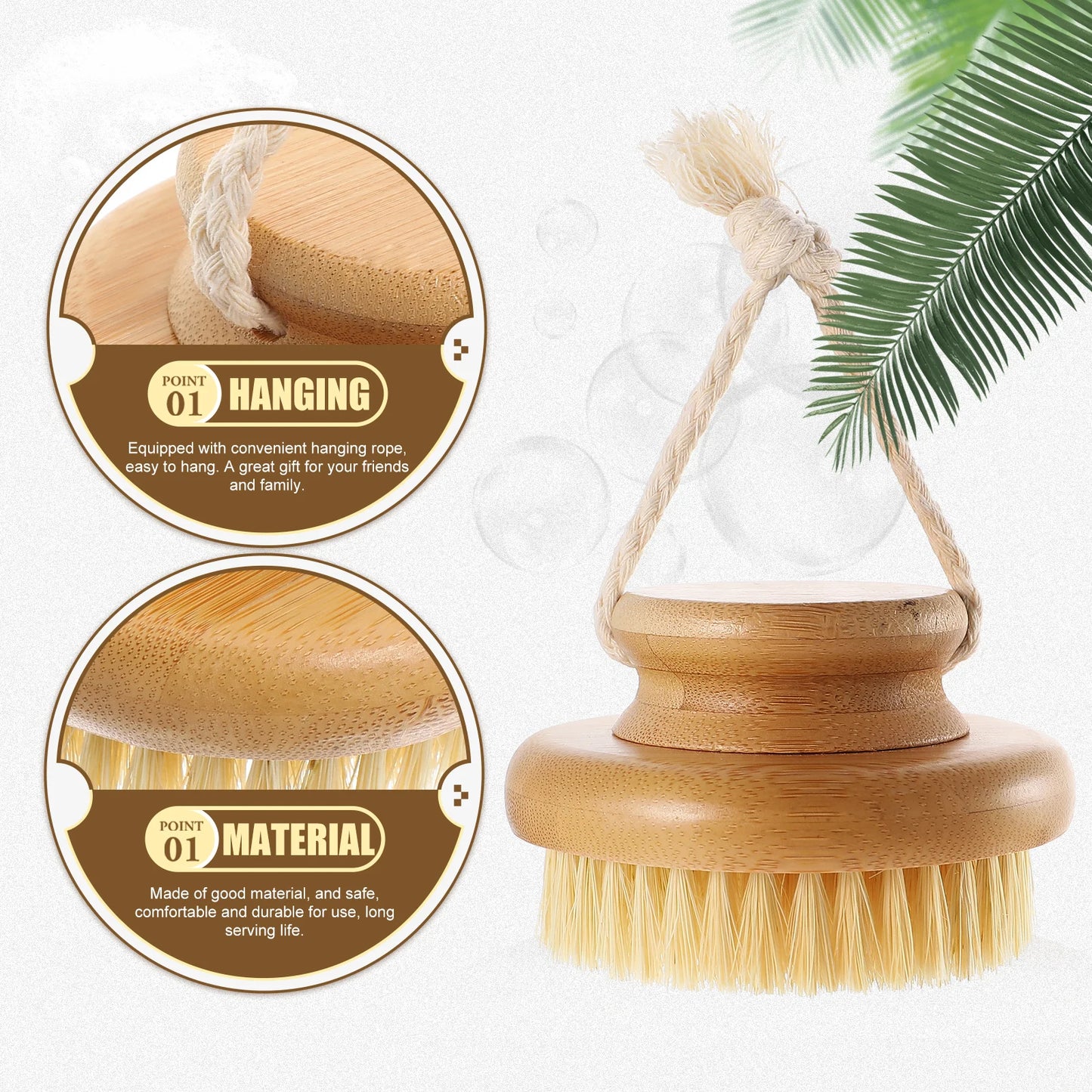 Exfoliating Round Bamboo Bath Brush – Body Scrubber & Massager