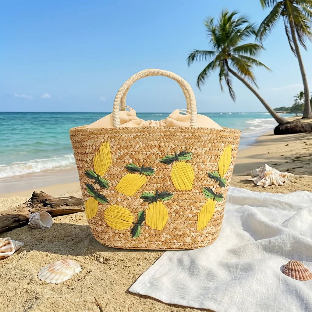 Bohemian Embroidery Straw Beach Tote Bag | Large Woven Shoulder Woven Straw Tote Bag Peaceful Pleasures Health and Wellness