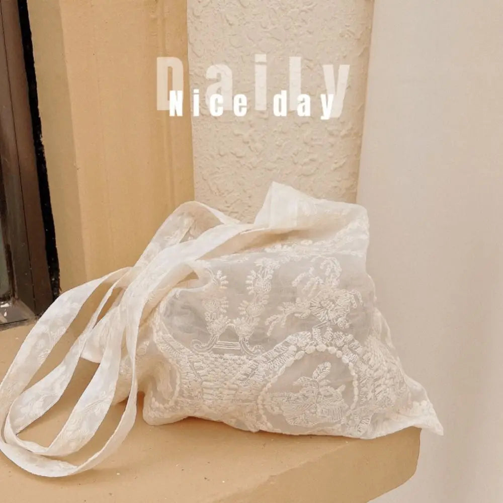 New Soft Embroidered Floral Shoulder Bag Organza Large Capacity Lace Handbag Portable Tote Bag Women shoulder bag hand bags Peaceful Pleasures Health and Wellness