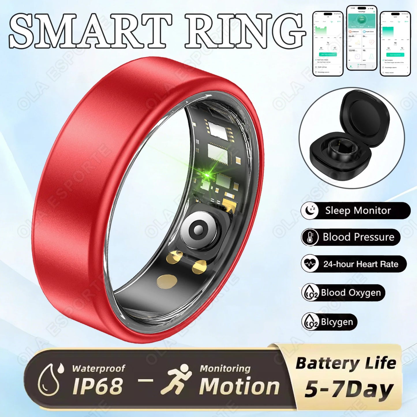 New R09 Smart Ring Men Women with Charging Case,Heart Rate Blood Oxygen,Skin Temperature Monitor,5ATM Waterproof For Android iOS Peaceful Pleasures Health and Wellness