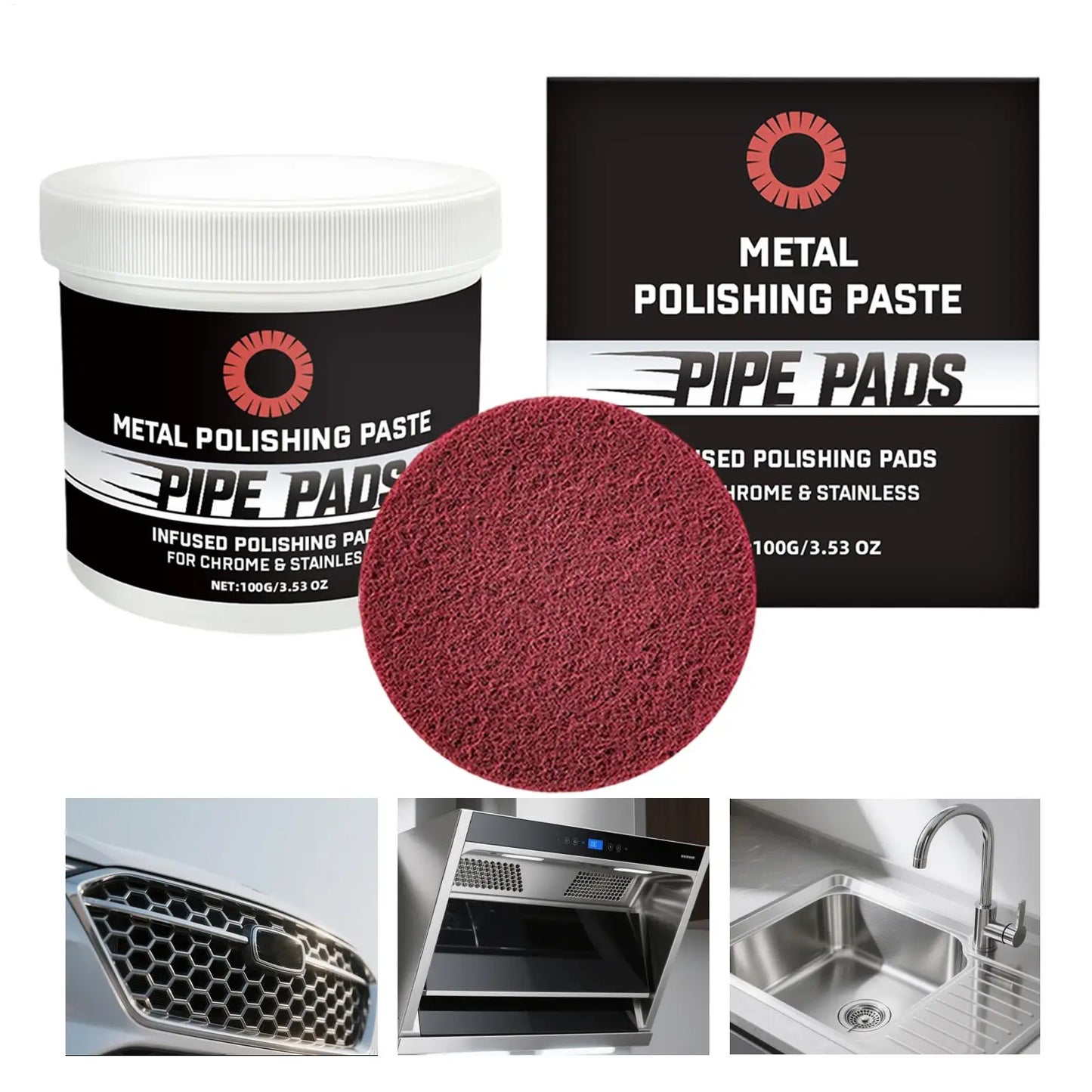 Metal Scratch Remover Paste 100g Shine Restorer Cream With Pad Multi-Surface Polishing For Brass Aluminum Chrome, Car Detailing Peaceful Pleasures Health and Wellness Default Title