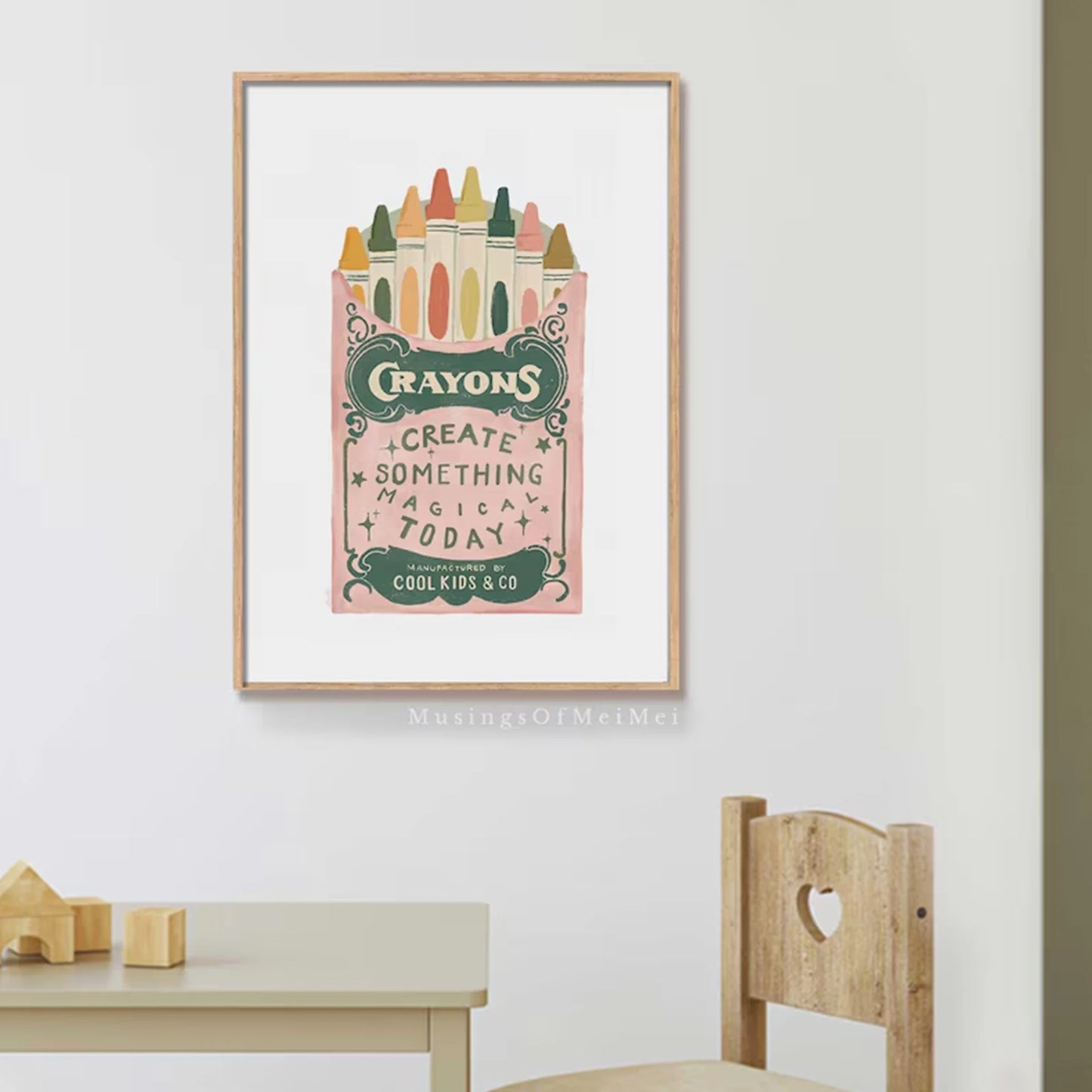Retro Crayon Canvas Wall Art Print | Playful Poster Decor
