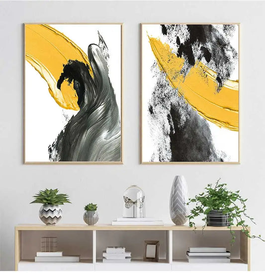 Abstract Yellow & Black Nordic Canvas Wall Art Print | Unframed Canvas Wall Art Print Peaceful Pleasures Health and Wellness