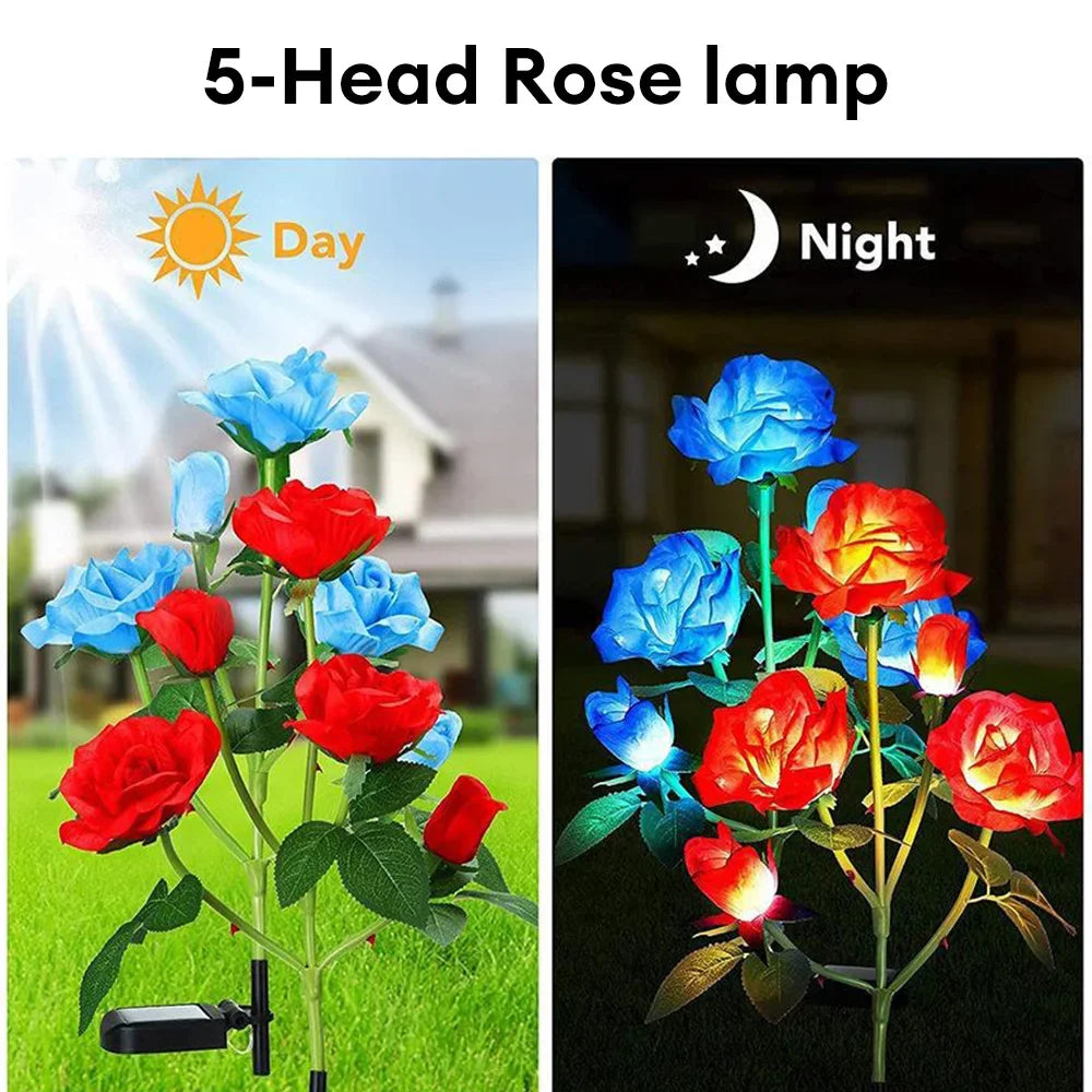 GGbingo 5 Heads Solar Lights Outdoor Decorative Solar Garden Lights Rose Flower Lawn Lamp for Yard Patio Garden Decor Peaceful Pleasures Health and Wellness