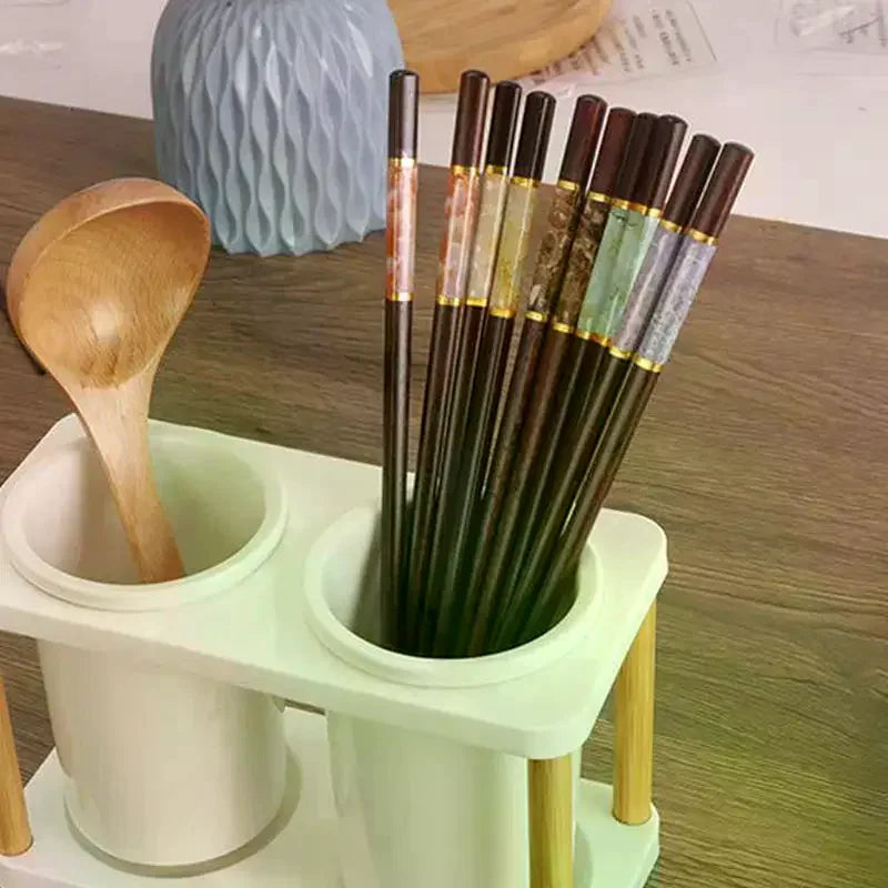 Natural Bamboo Chopsticks Set – Reusable Non-Slip | 5 Pairs