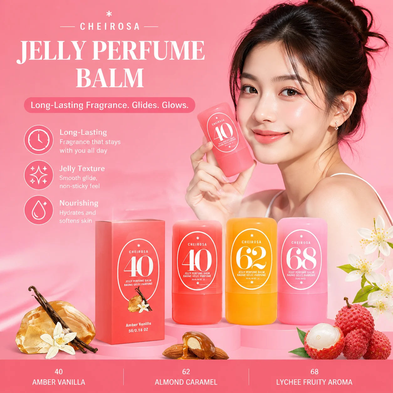 Jelly Perfume Balm | Amber Vanilla, Almond Caramel & Lychee