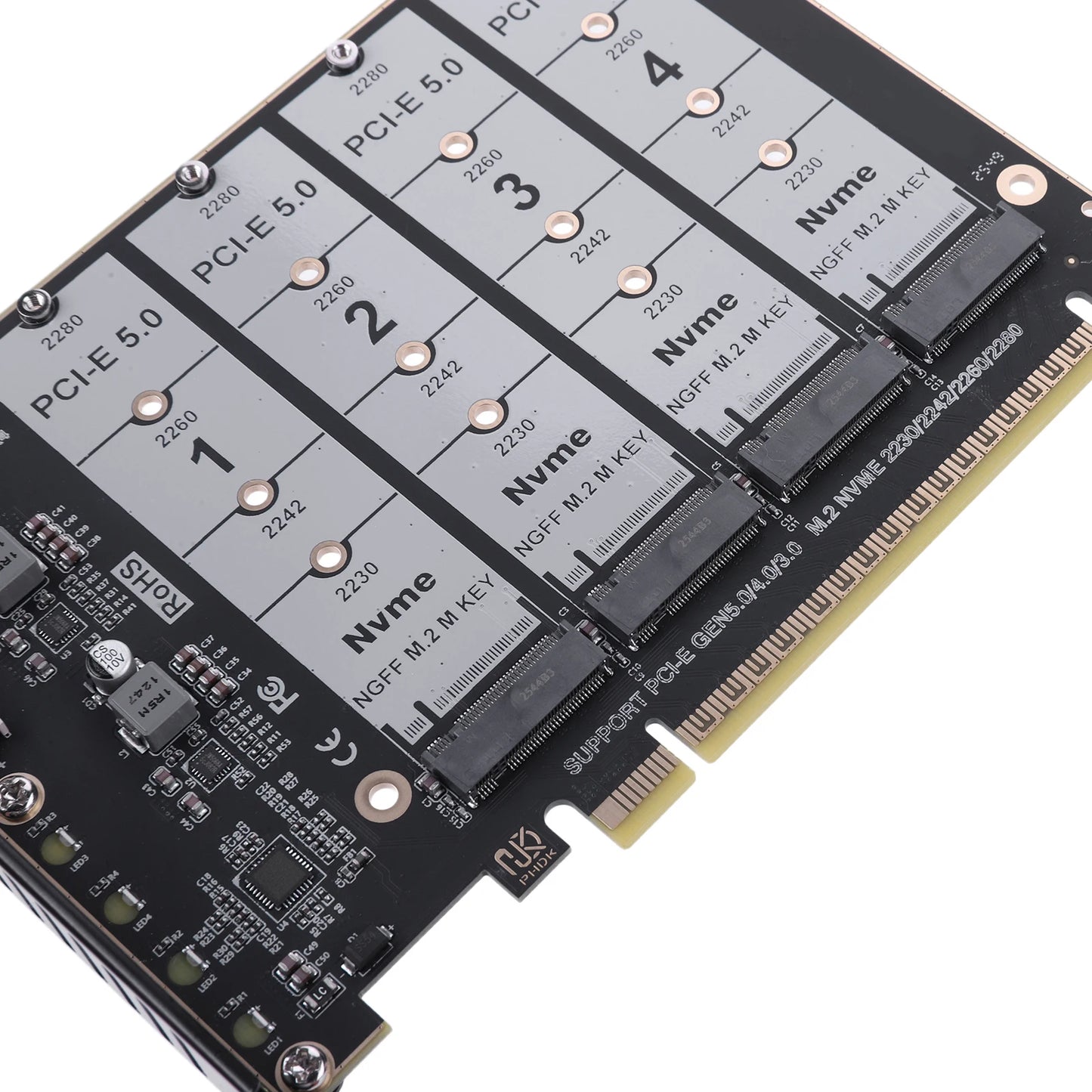 PCIE Express 5.0 Gen5 Gen4 X16 Expansion Card To 4X NVME M.2 NGFF SSD Adapter Card Hard Drive Converter Peaceful Pleasures Health and Wellness