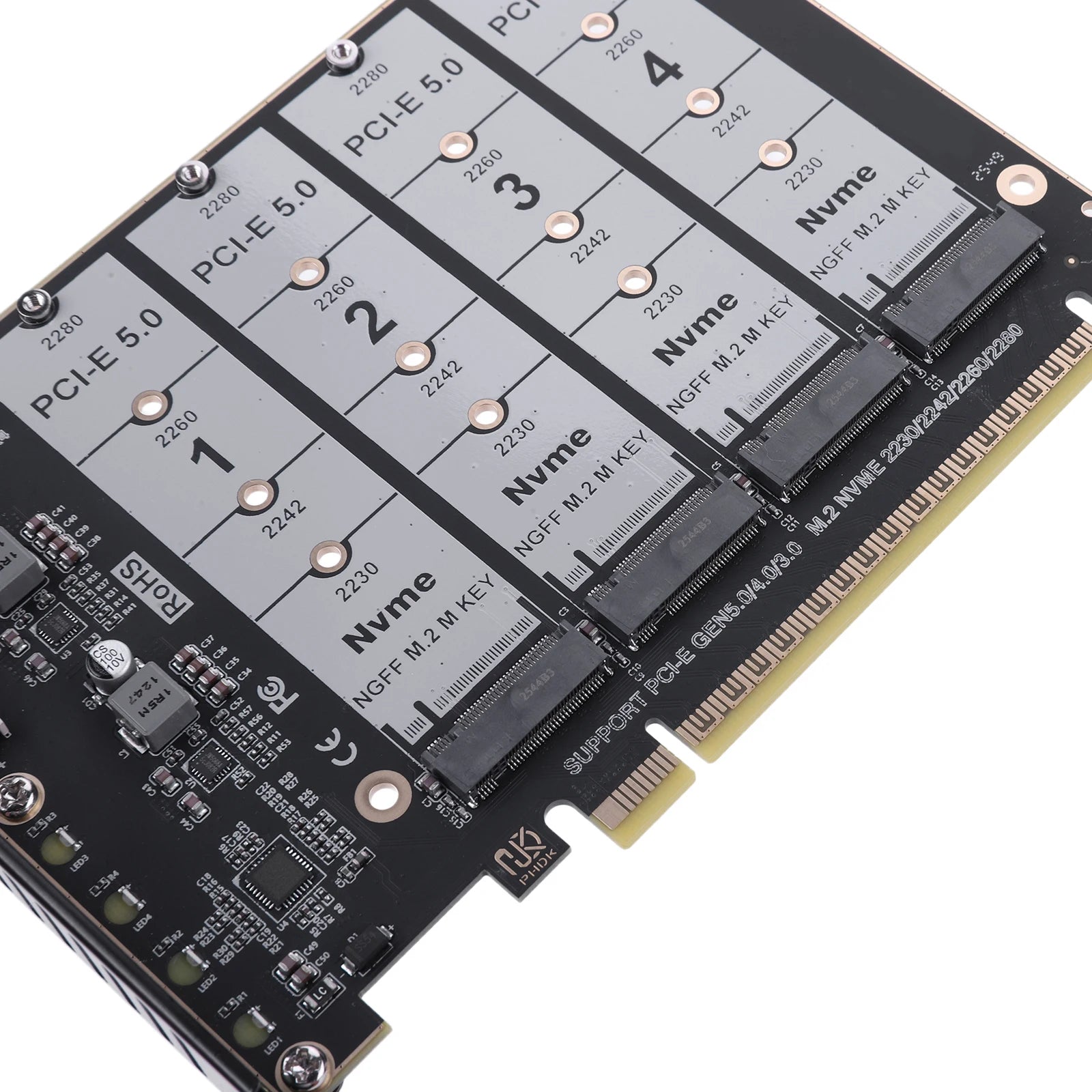 PCIE Express 5.0 Gen5 Gen4 X16 Expansion Card To 4X NVME M.2 NGFF SSD Adapter Card Hard Drive Converter Peaceful Pleasures Health and Wellness
