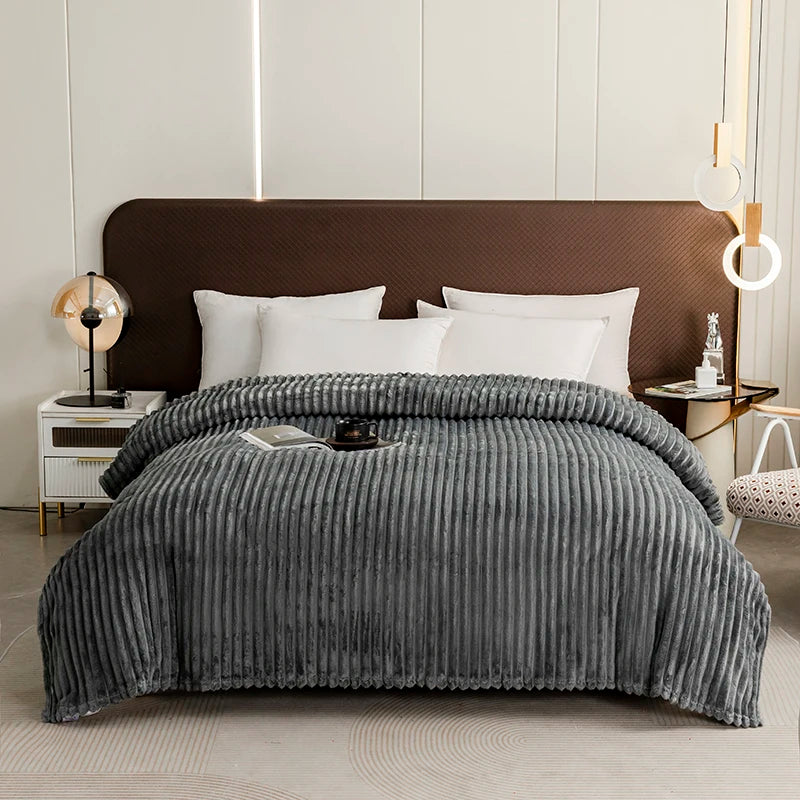 Striped Fleece Throw Blanket – Soft Shaggy Couch & Bed Blanket