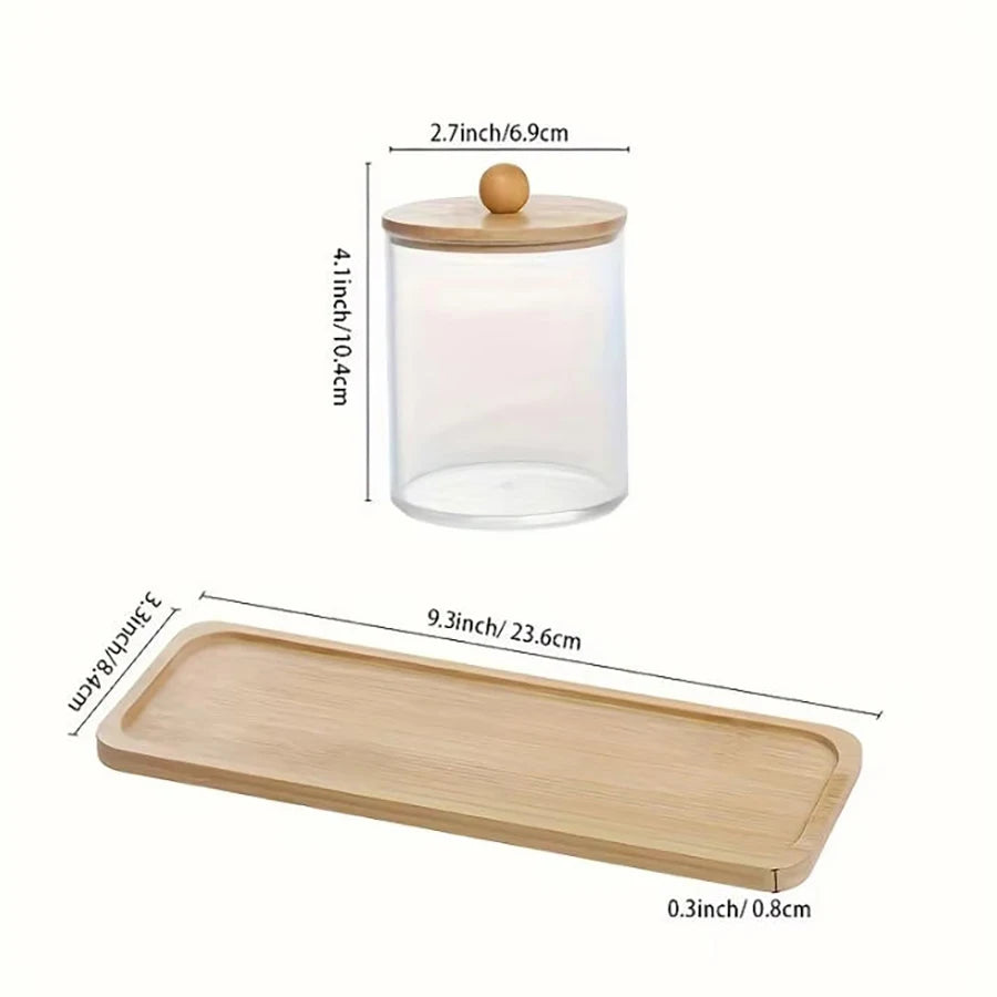 Clear Acrylic Bathroom Canister with Tray Plastic Apothecary Jars Storage box Bathroom Organizers for Qtip, Cotton Balls, Floss Peaceful Pleasures Health and Wellness