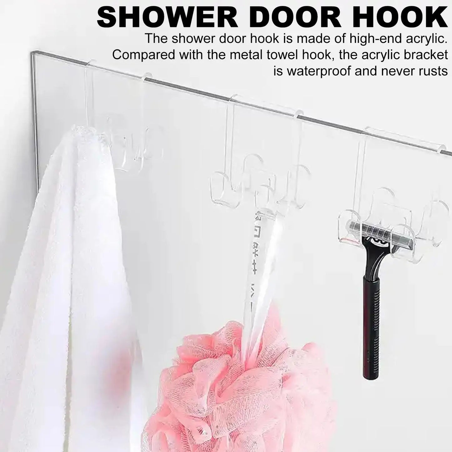 Acrylic Shower Door Towel Hooks – Clear Over Glass Hook