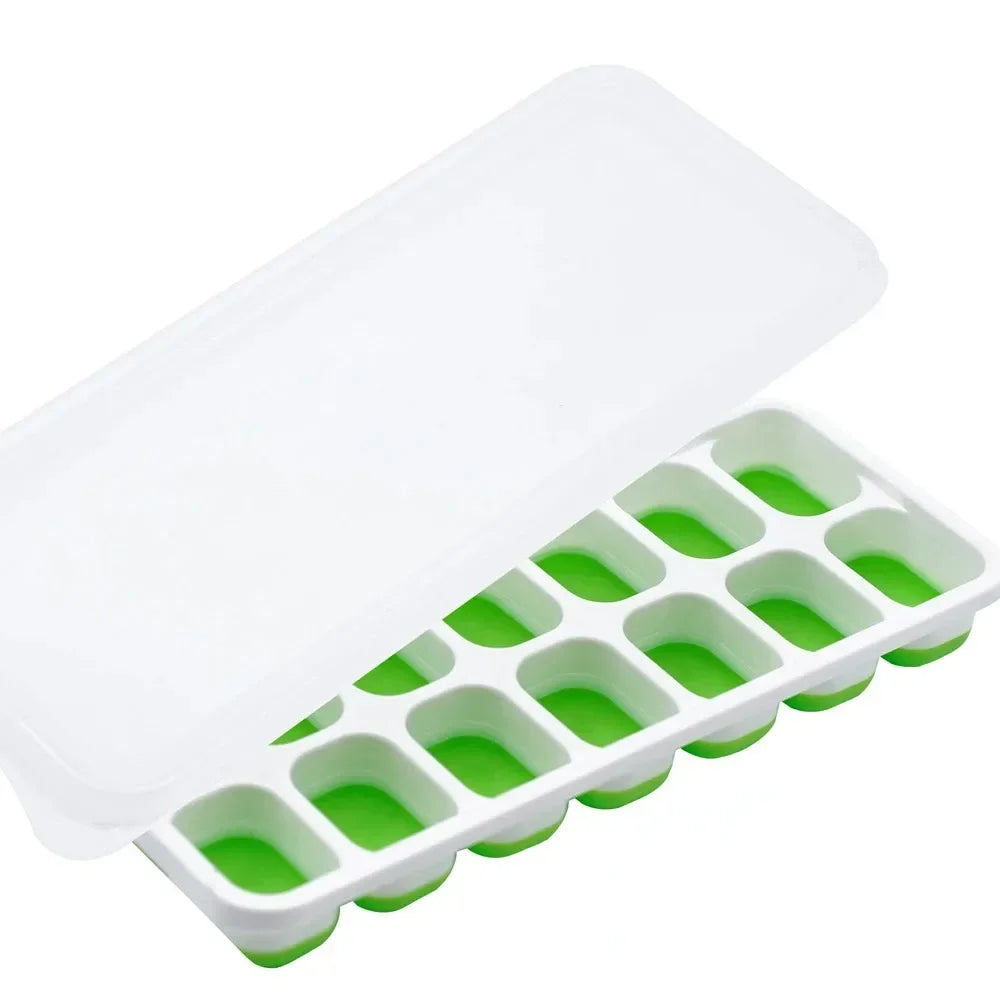 Ice Cube Tray Mold with Lid Silicone Square 14 Cube Easy Release Ice Cube Molds Summer Kitchen Bar DIY Iced Cocktail Freeze Tool Peaceful Pleasures Health and Wellness Green