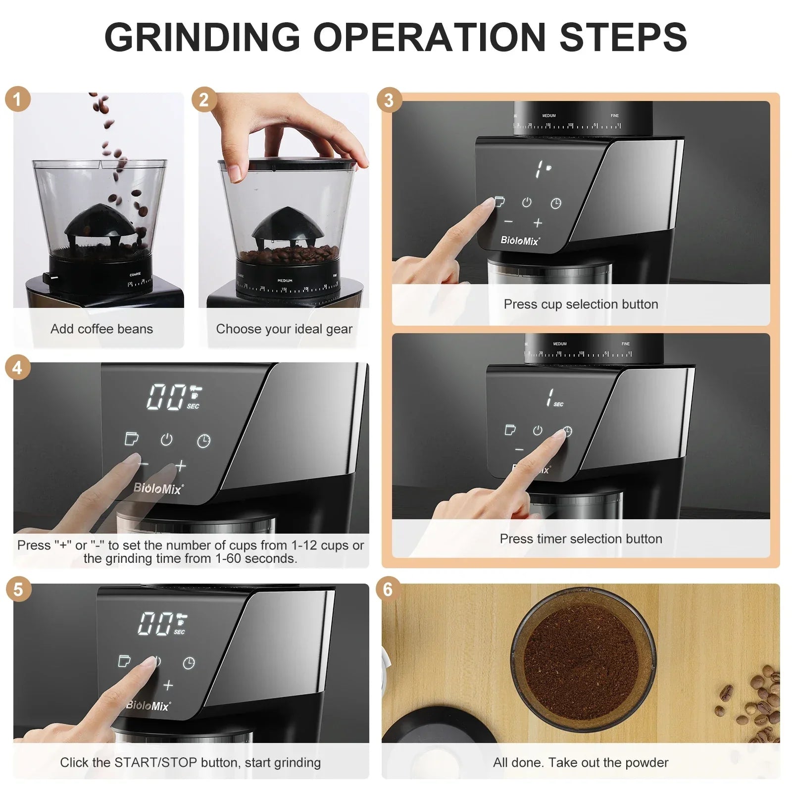 BioloMix Automatic Burr Mill Coffee Grinder – 30 Settings Coffee Grinder Peaceful Pleasures Health and Wellness