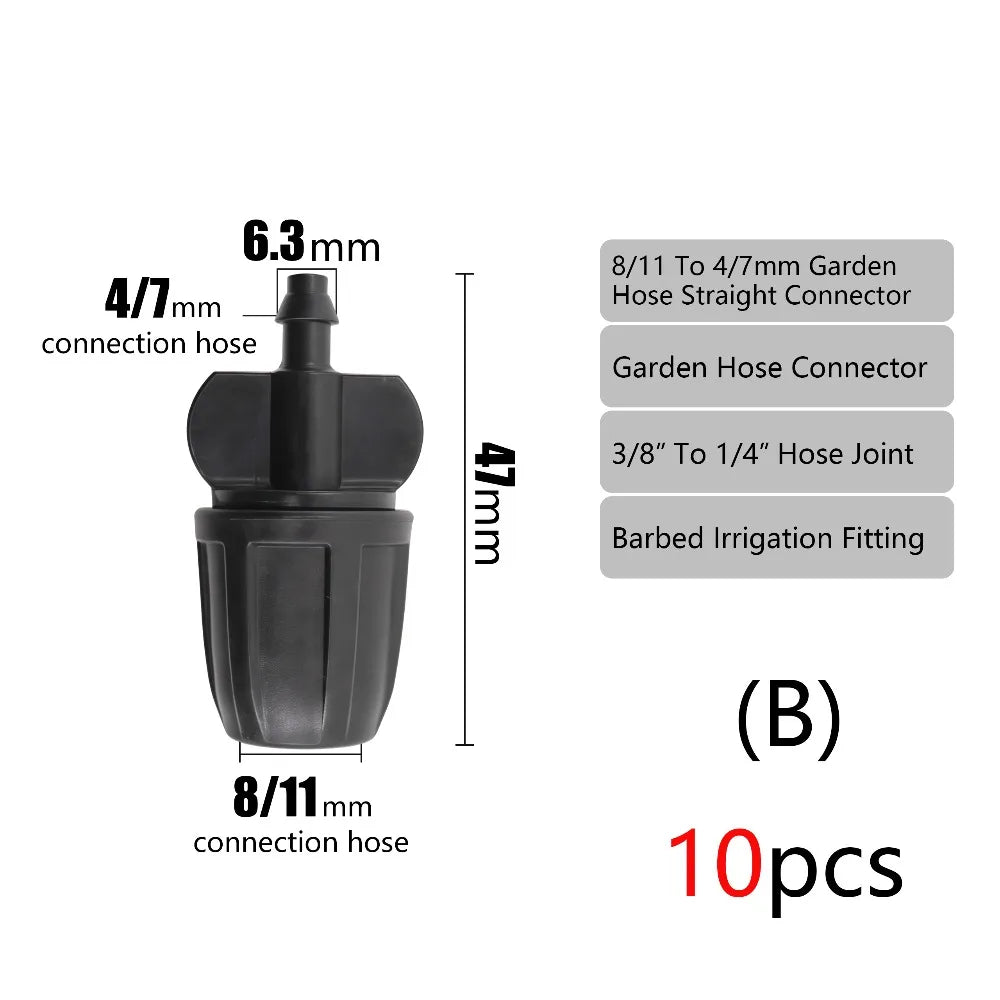 10pcs Garden Elbow End Plugs Pipe Adapter Irrigator Fitting 3/8" To 1/4" Hose Connector 8/11 To 4/7mm Barbed Lock Tee Straight Peaceful Pleasures Health and Wellness B