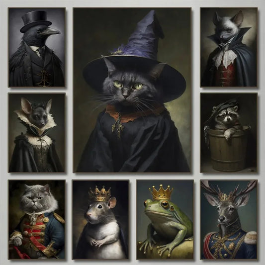 Victorian Dark Academia Witch Gothic Animals Raven Bat Rat King Black Cat Poster Canvas Painting Wall Art Pictures Home Decor Peaceful Pleasures Health and Wellness