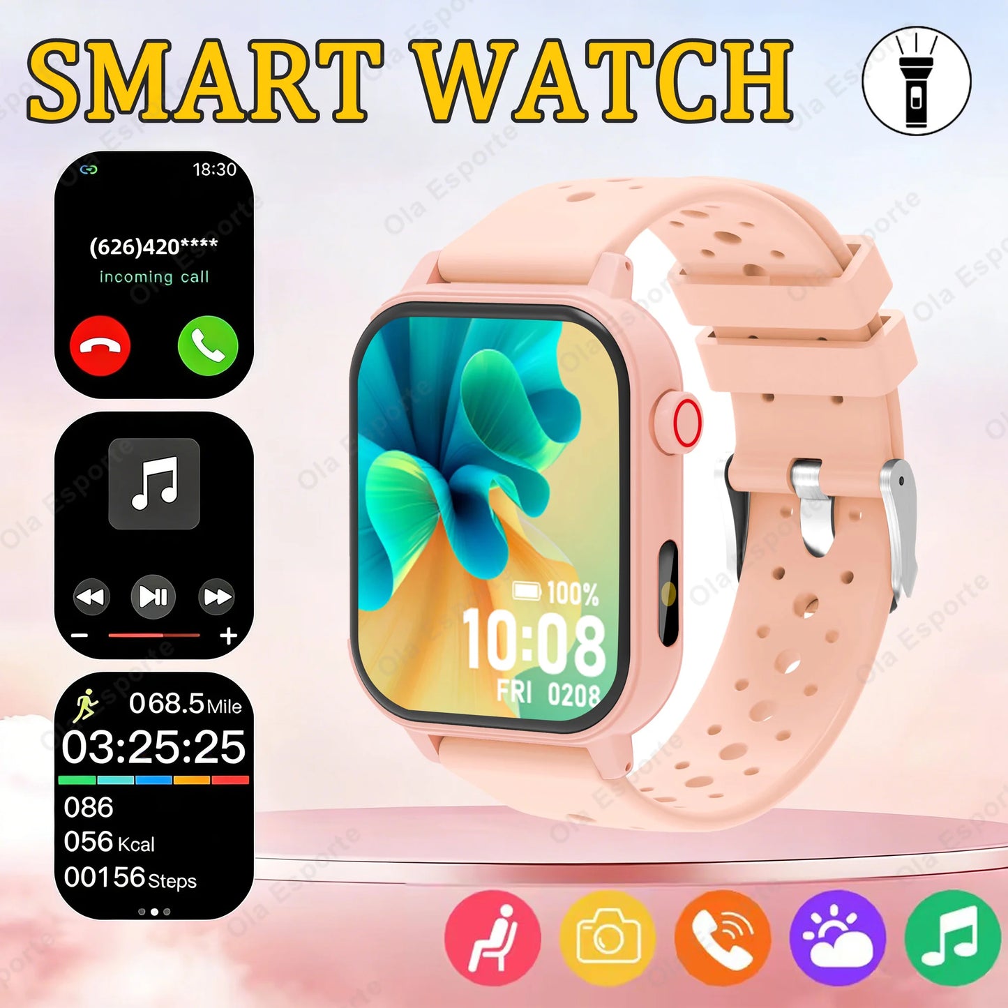 Smartwatch Men Women Wristwatch Smart Watch Message Fitness Monitor Bracelet Birthday Gift Electronic Clock For Android IOS HW12 Peaceful Pleasures Health and Wellness Pink