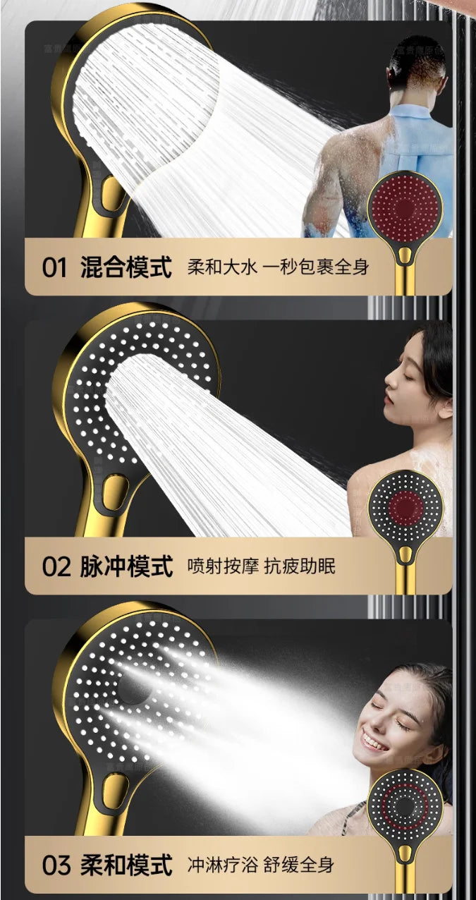 Gold Large Panel Handheld Shower Head | High-Pressure Water-Saving