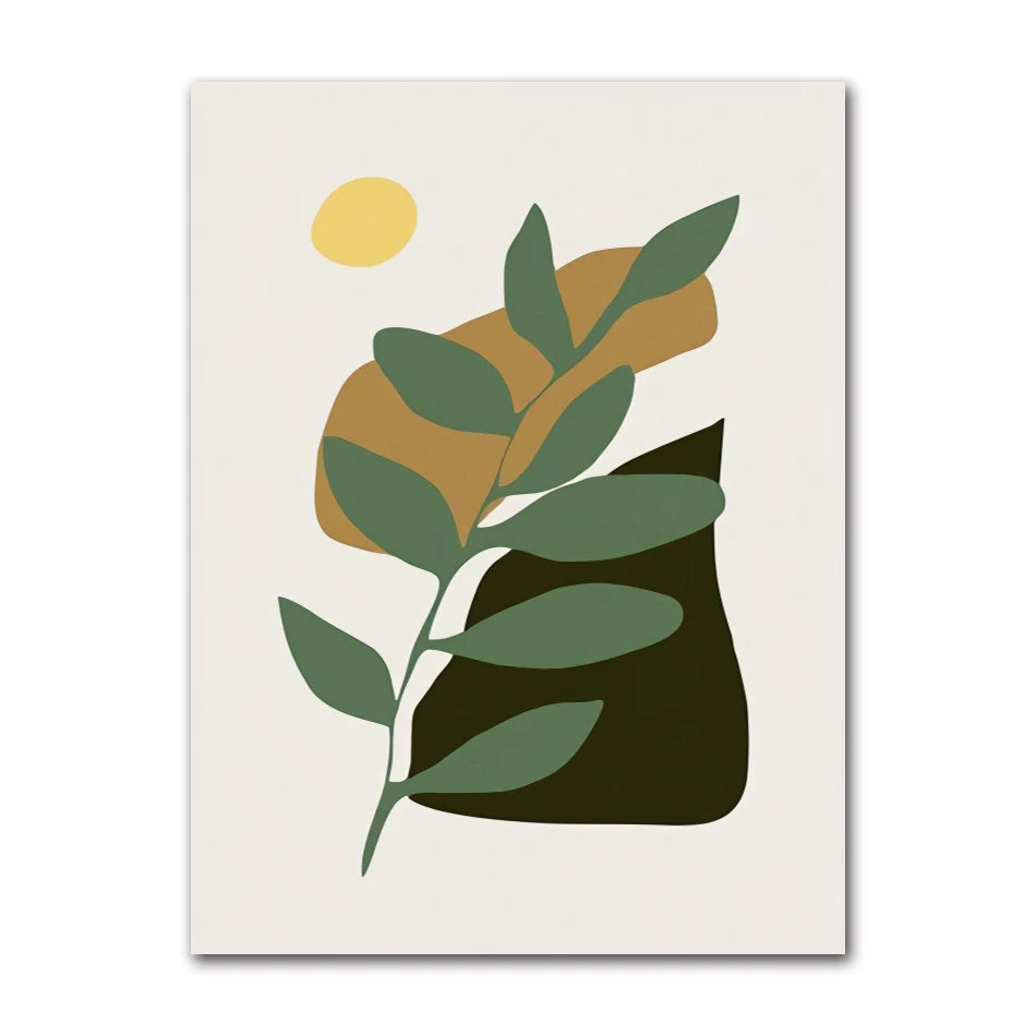 Vintage Nordic Canvas Wall Art | Abstract Girl Plant Leaf Print