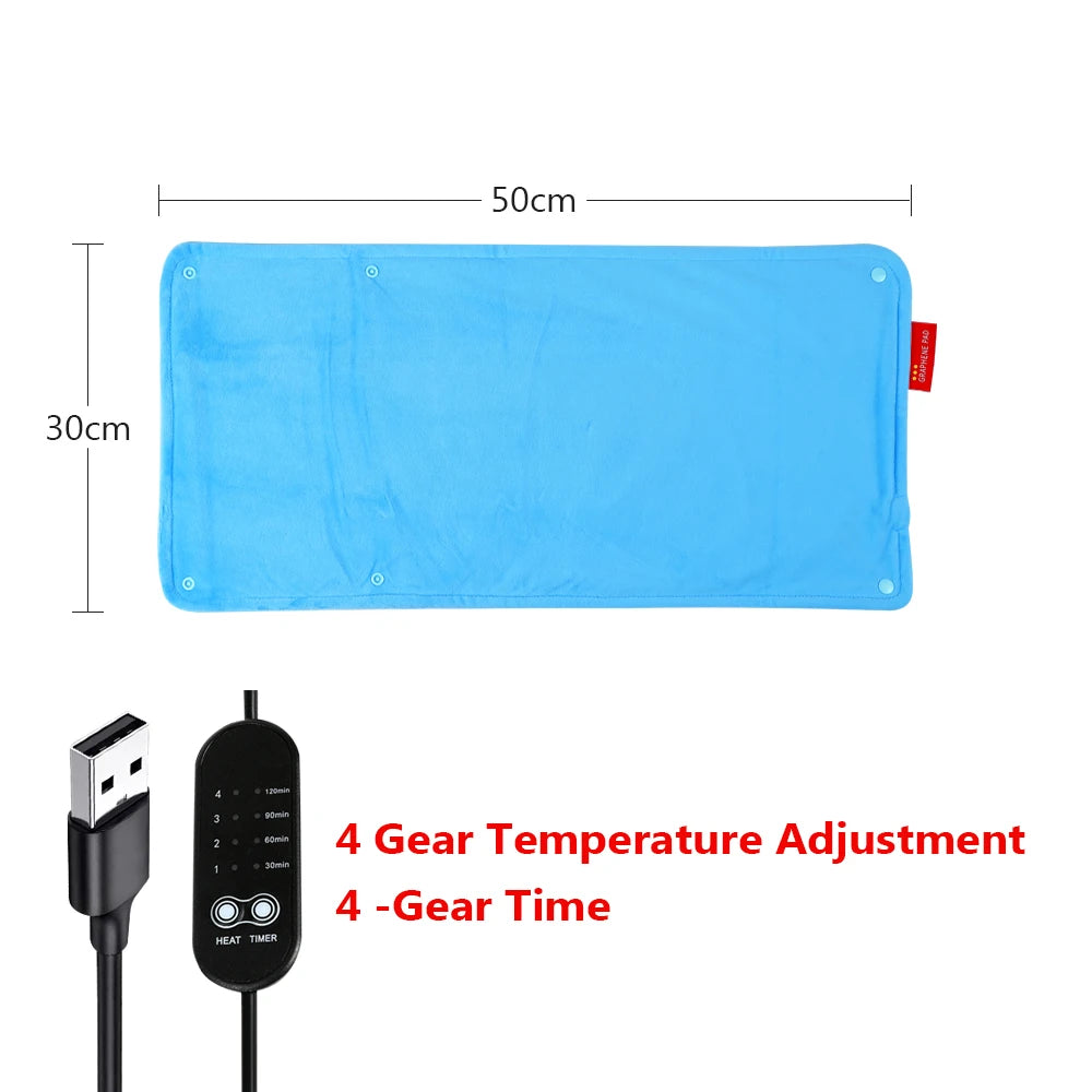 Graphene Electric Blanket Electric Heating Insulation Blanket Office Car Heated Chair Cushion 4-HotSpeed Timing USB Power Supply Peaceful Pleasures Health and Wellness Blue M