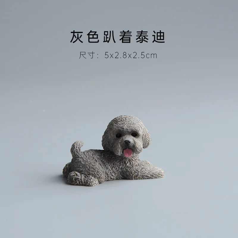 Simulation Poodle Dog Figures Puppy Model Resin Crafts Mini Animal Ornament Miniature Figurine Kawaii Dog Action Figures decor Peaceful Pleasures Health and Wellness Grey dog lie prone