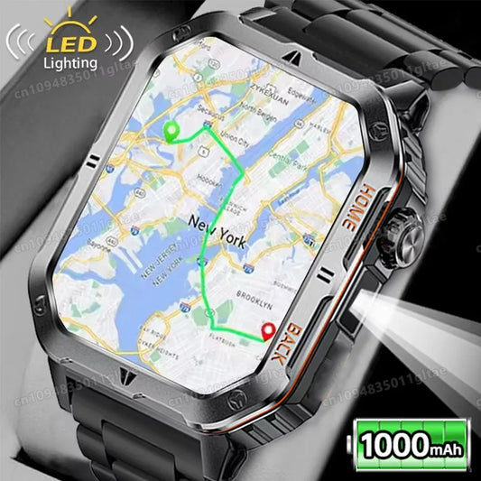 2026 New Military Outdoor Smart Watch Men's GPS Flashlight Bluetooth Call 2.01" AMOLED Screen 3ATM Waterproof Sports Smartwatch Peaceful Pleasures Health and Wellness