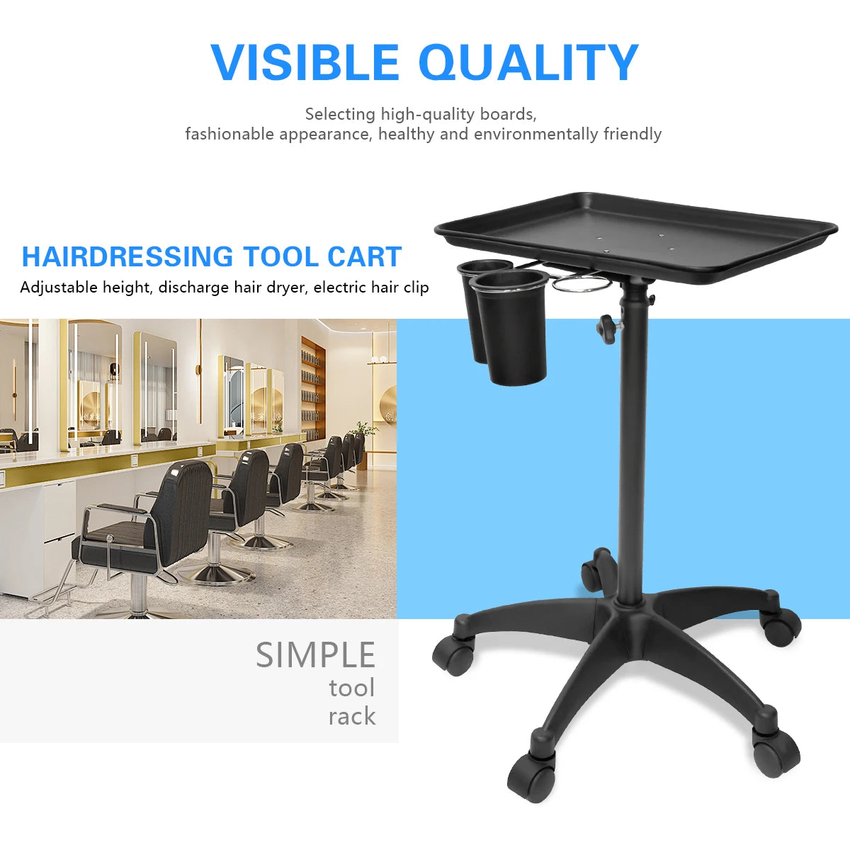 Salon Trolley Rolling Cart Height-Adjustable Hair Tool Tray Cart for Spa Tattoo Trolley Barber Service Cart Storage Stand Peaceful Pleasures Health and Wellness