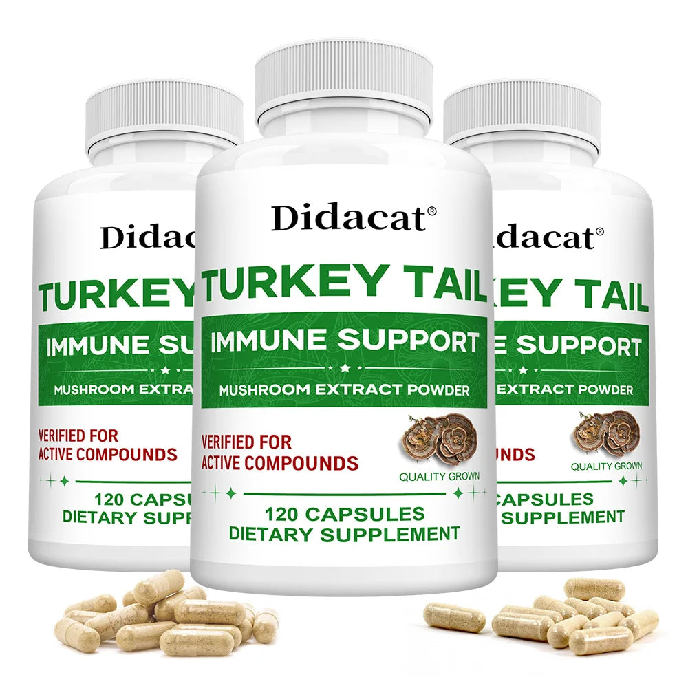 Turkey Tail Mushroom Capsules - Mushroom Supplement for Immune System Health Support - 850 Mg Premium Mushroom Supplements Peaceful Pleasures Health and Wellness 120 count -3 bottle