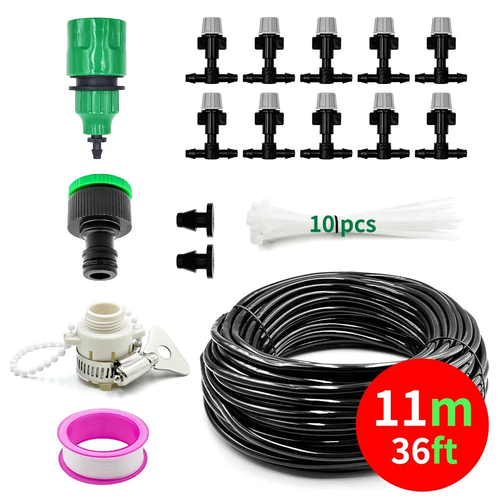 The Ultimate Outdoor Misting & Plant Watering Kit Quick Cooling Mist Sprayer Nozzle Set Peaceful Pleasures Health and Wellness 11m-10 nozzles