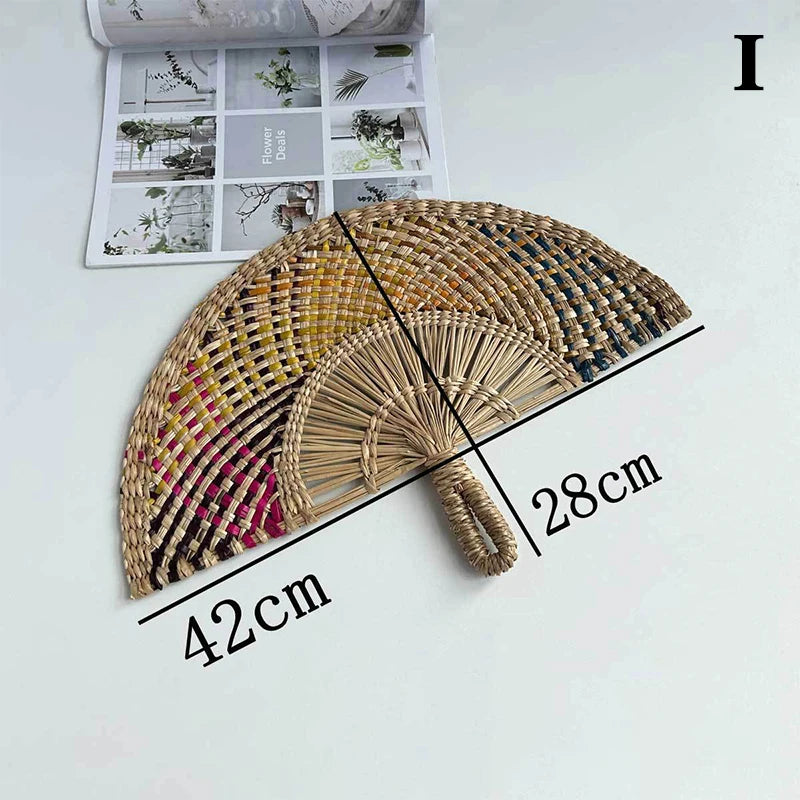 Handwoven Straw Fan – Semi-Circular Decorative Summer Fan