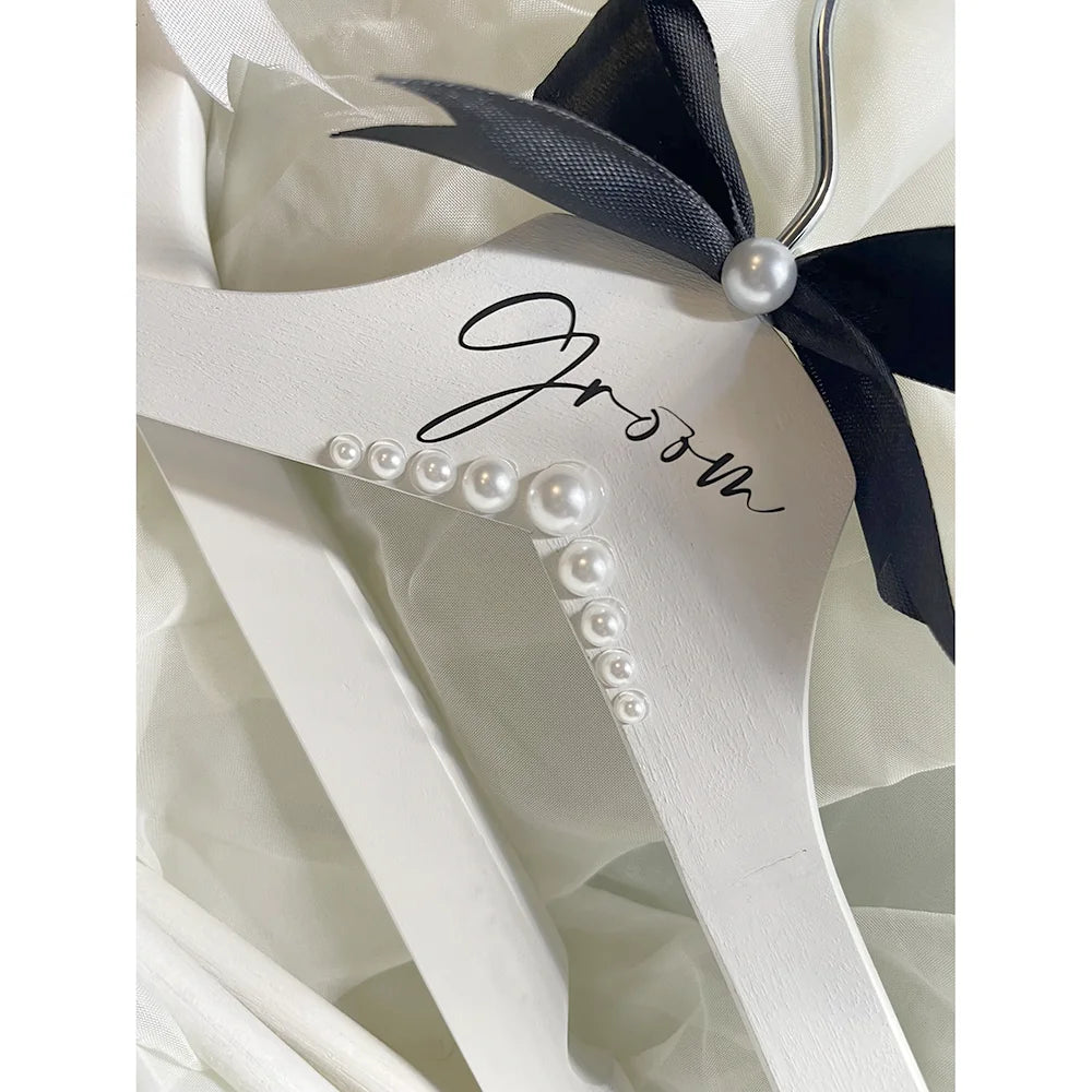 Bride & Groom Pearl Wedding Dress Hangers – 2pc Set