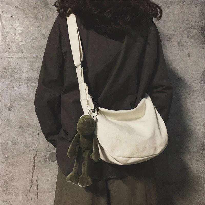 Large Canvas Crossbody Bag – Unisex Hip-Hop Street Style