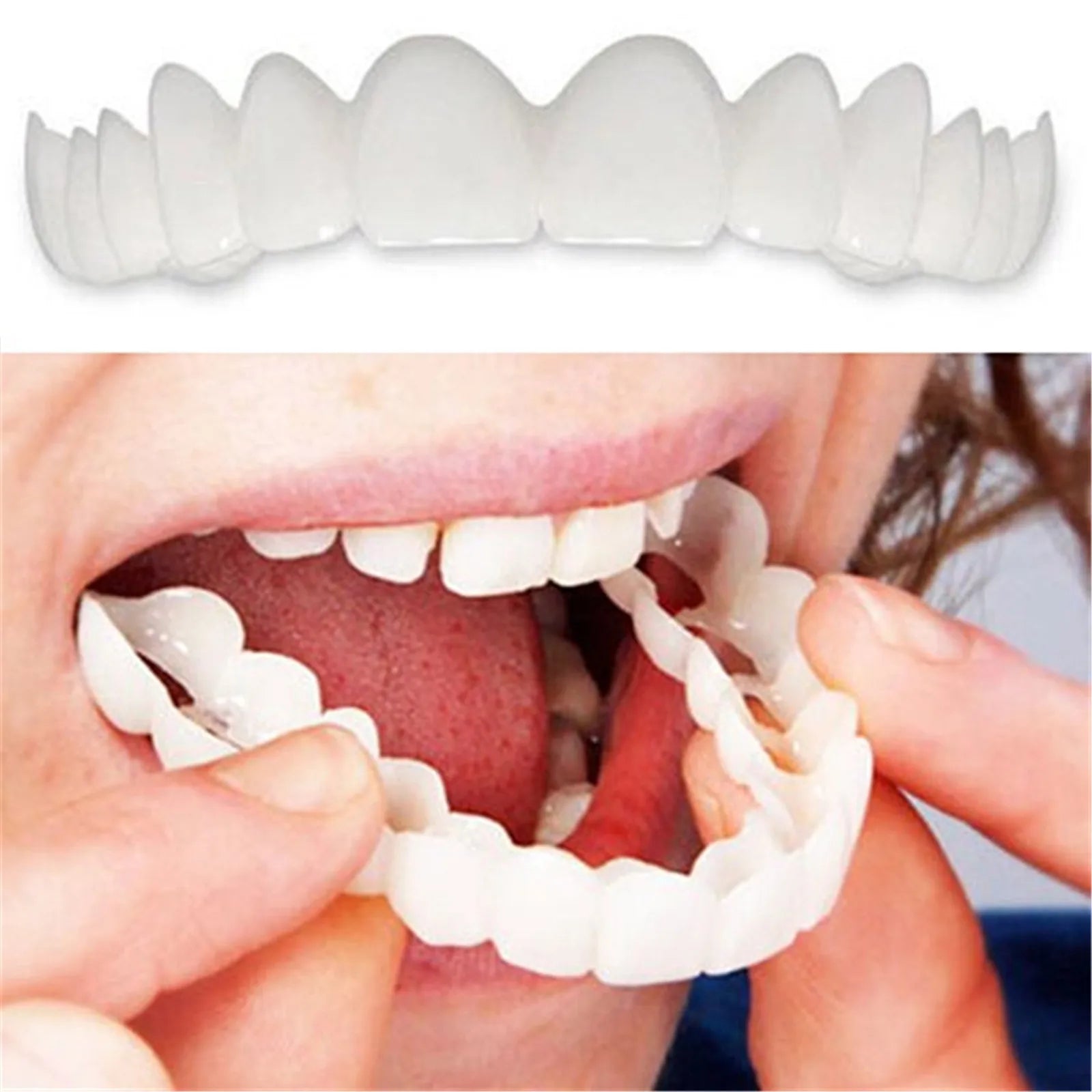 Upper Lower Temporary Comfort Fit Fake Teeth Cosmetic Denture Smile Veneers False Teeth Brace Cover With Gutta Percha Glue Gel Peaceful Pleasures Health and Wellness