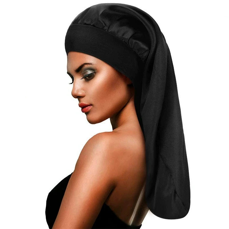 Large Satin Sleep Bonnet – Silky Night Cap with Adjustable Button