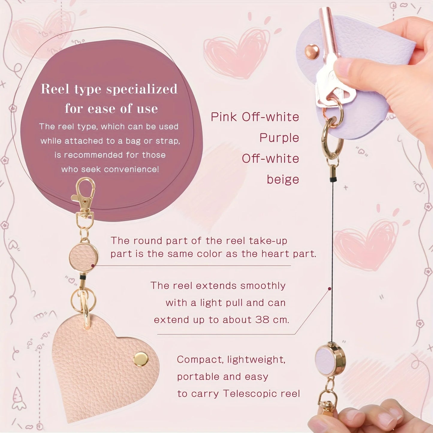 Heart-Shaped Leather Key Bag | Retractable Pull Tab Organizer